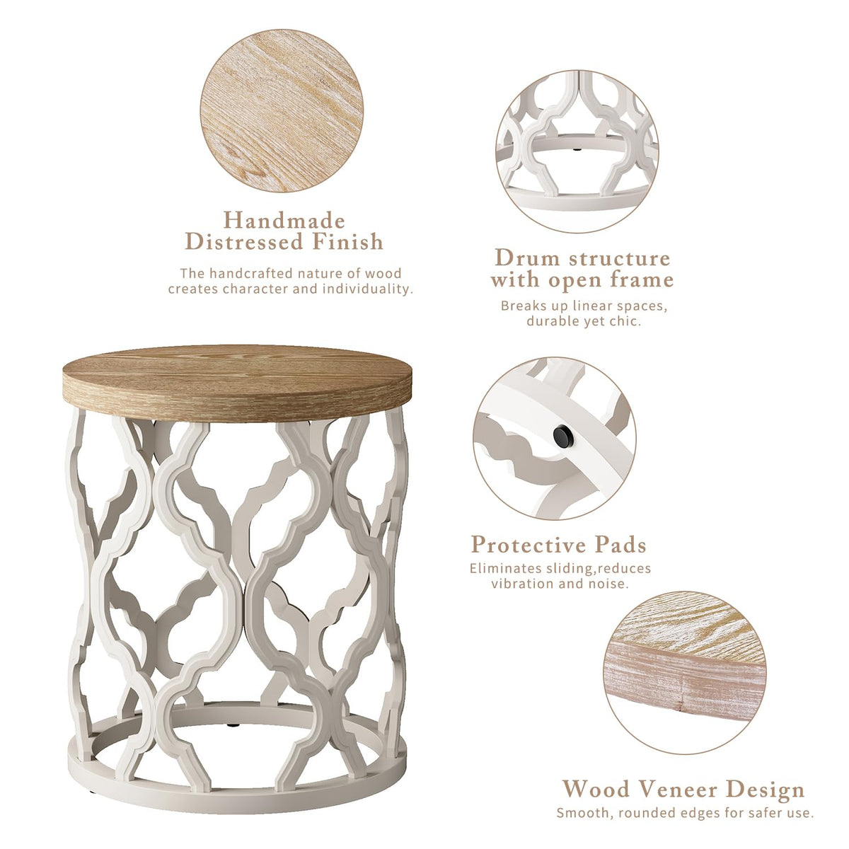karlott Farmhouse Coffee Table, French Country Round Coffee Table, Beige