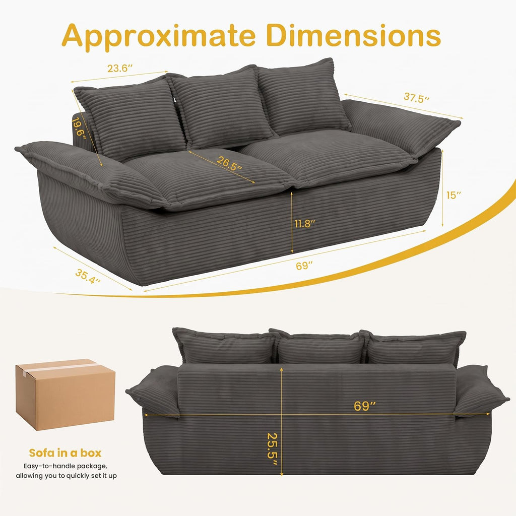 56" Boneless Loveseat, 2-Seater Black Boneless Sofa with Removable Cushions & 2 Pillows, Small Mini Couch Boneless Foam Sofa for Living Room, Apartments, & Office