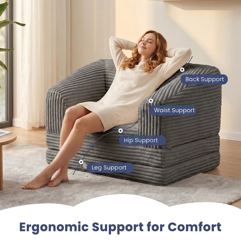 Convertible Folding Sofa Bed, 2-in-1 Single Boneless Sofa with Soft Corduroy & Ultra-Thick Backrest, Foldable Boneless Chair Lounger Sleeper Sofa for Small Apartment, Living Room, Home Office