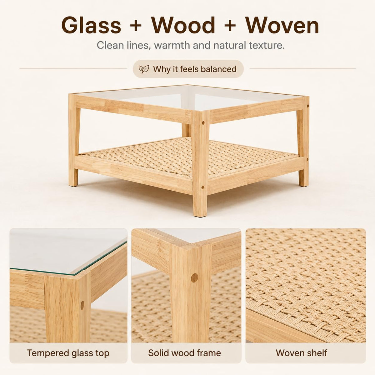 Honyee Modern Round Coffee Table, 30.7" x 30.7" x 16.1" Tempered Glass Top for Living Room, Color: Walnut