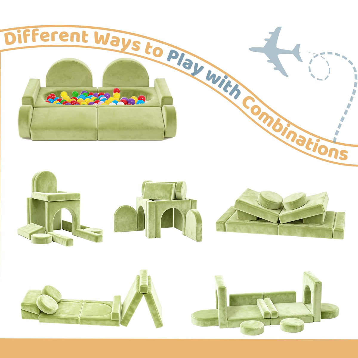 12pcs Modular Kids Play Couch, Convertible Toddler Sectional Sofa