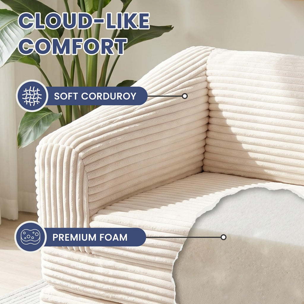 Convertible Folding Sofa Bed, 2-in-1 Single Boneless Sofa with Soft Corduroy & Ultra-Thick Backrest, Foldable Boneless Chair Lounger Sleeper Sofa for Small Apartment, Living Room, Home Office