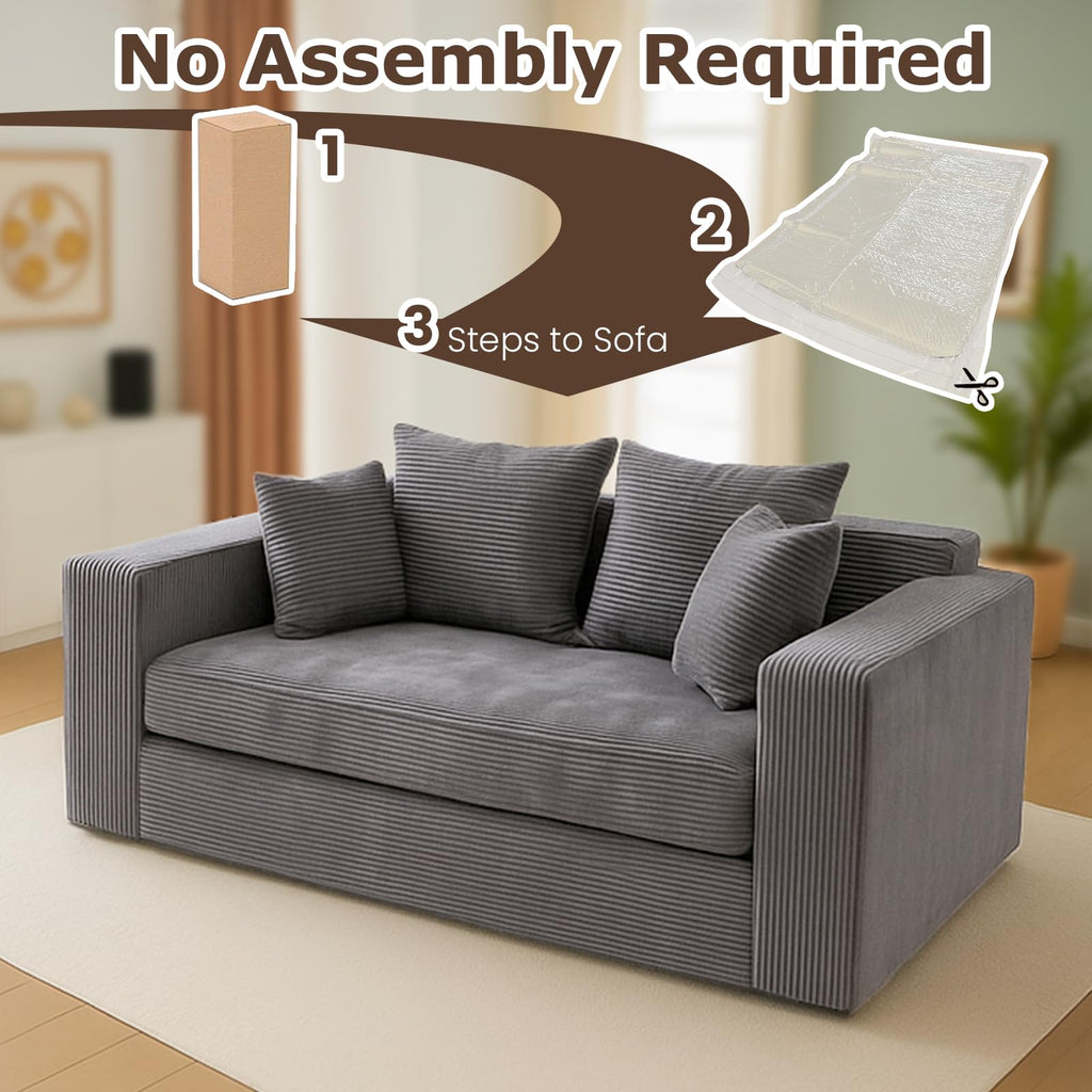 cidludto Convertible Sofa Bed, 3 in 1 Loveseat Folding Couch Bed Foldable - Chaise Lounge Chair & Floor Futon Sofa, Corduroy Pull Out Sofa Bed with 4 Pillows for Living Room, Beige