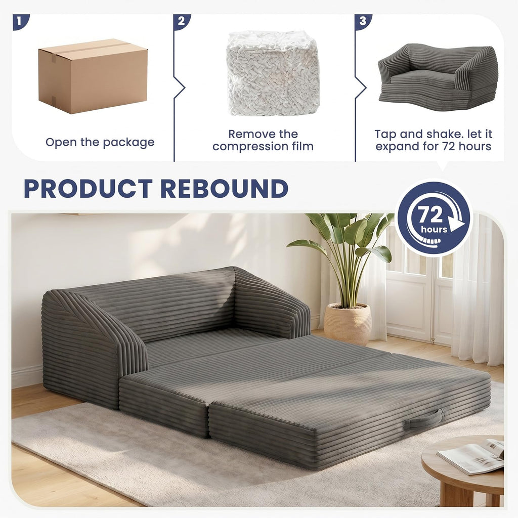 Convertible Folding Sofa Bed, 2-in-1 Single Boneless Sofa with Soft Corduroy & Ultra-Thick Backrest, Foldable Boneless Chair Lounger Sleeper Sofa for Small Apartment, Living Room, Home Office