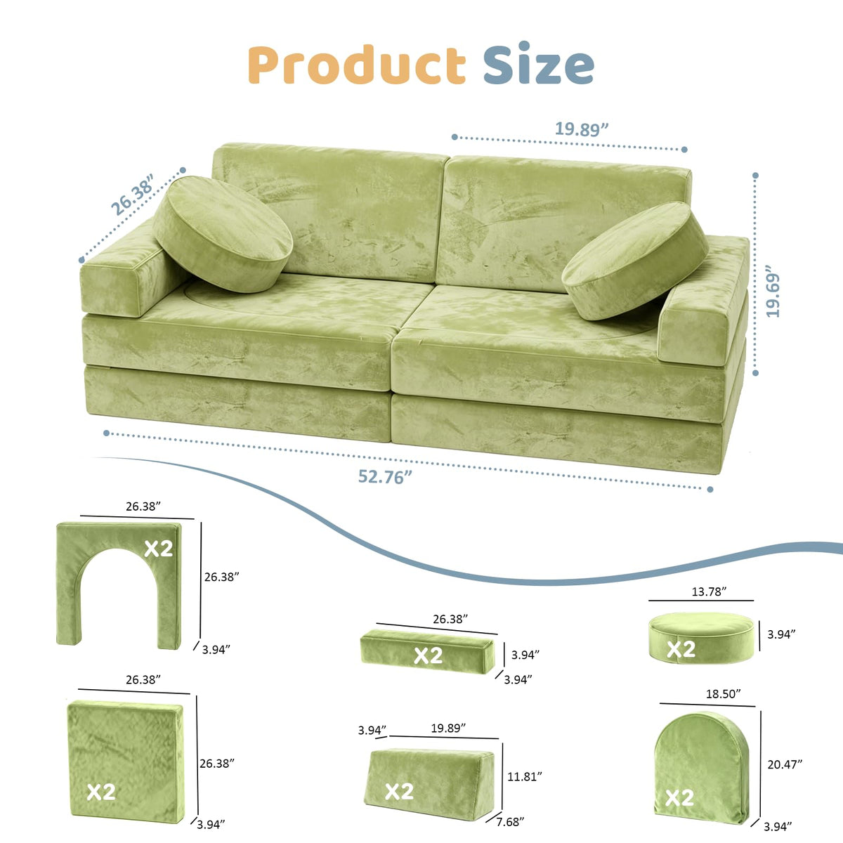 12pcs Modular Kids Play Couch, Convertible Toddler Sectional Sofa