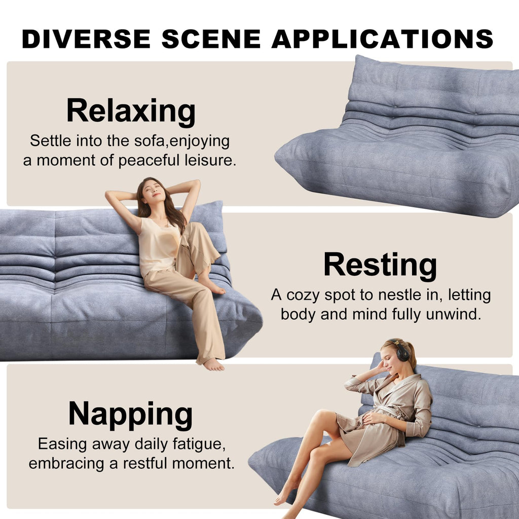 Full Foam 3-Seater Sofa, Bean Bag Floor Couch for Adults, Waterproof Fabric