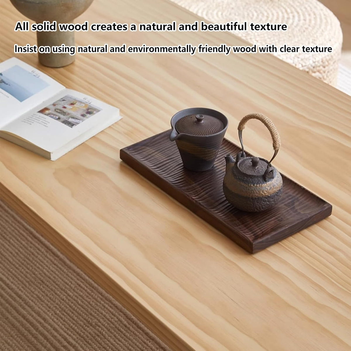 Low Coffee Table for Sitting on The Floor, Japanese Floor Table Solid Wood, Wooden Coffee Table Furniture for Living Room, Reception Rooms, 23.7x14x12in