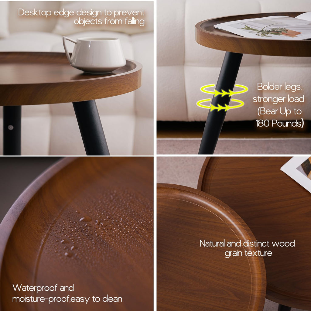 2 Pcs Small Oval Coffee Table,31.5" Retro Walnut Coffee Tables Nesting Tables Set,Easy Assembly Mid Century Modern Coffee Tables for Living Room Office,Coffee Table and End Table Sets