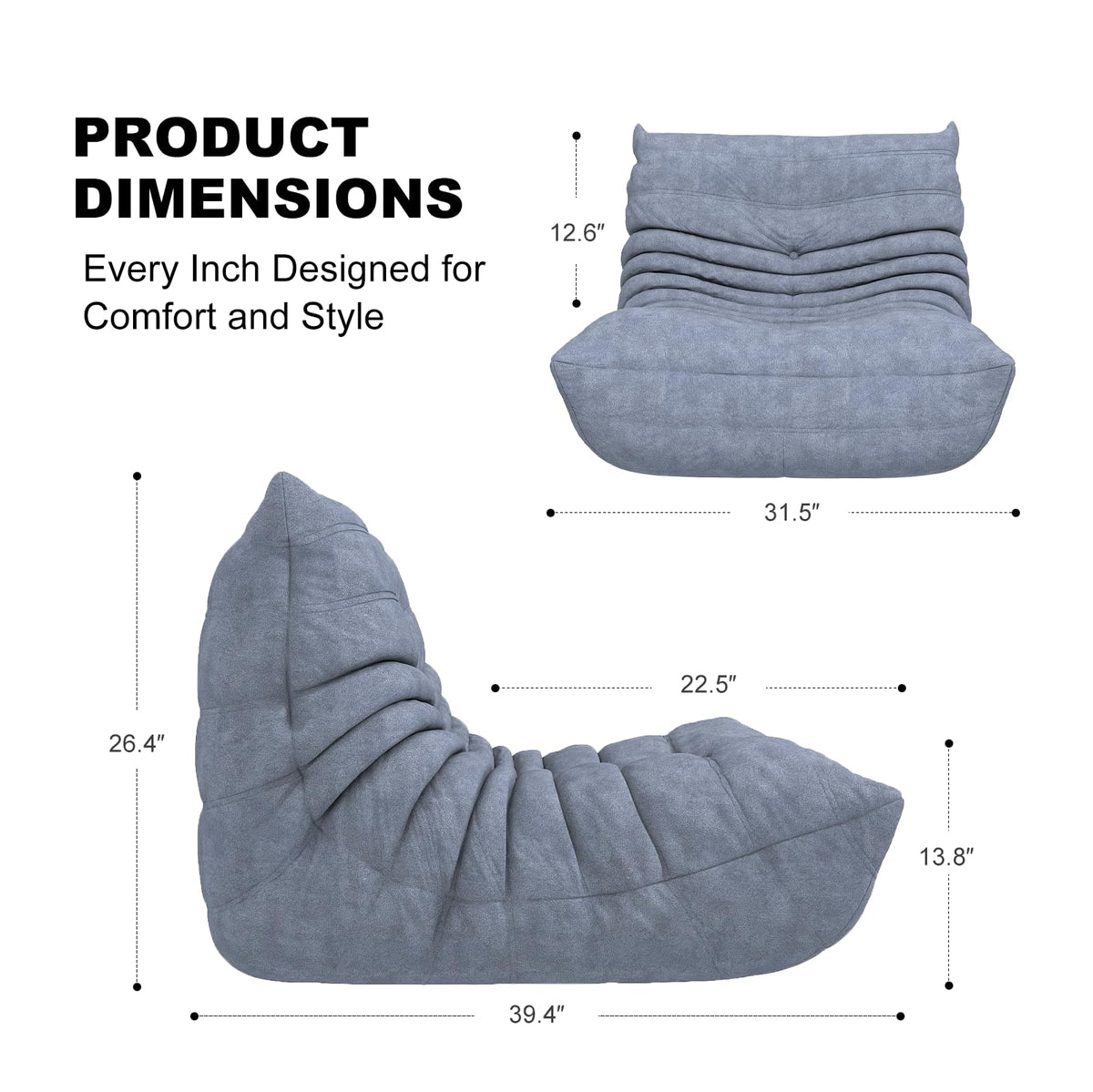 Full Foam 3-Seater Sofa, Bean Bag Floor Couch for Adults, Waterproof Fabric