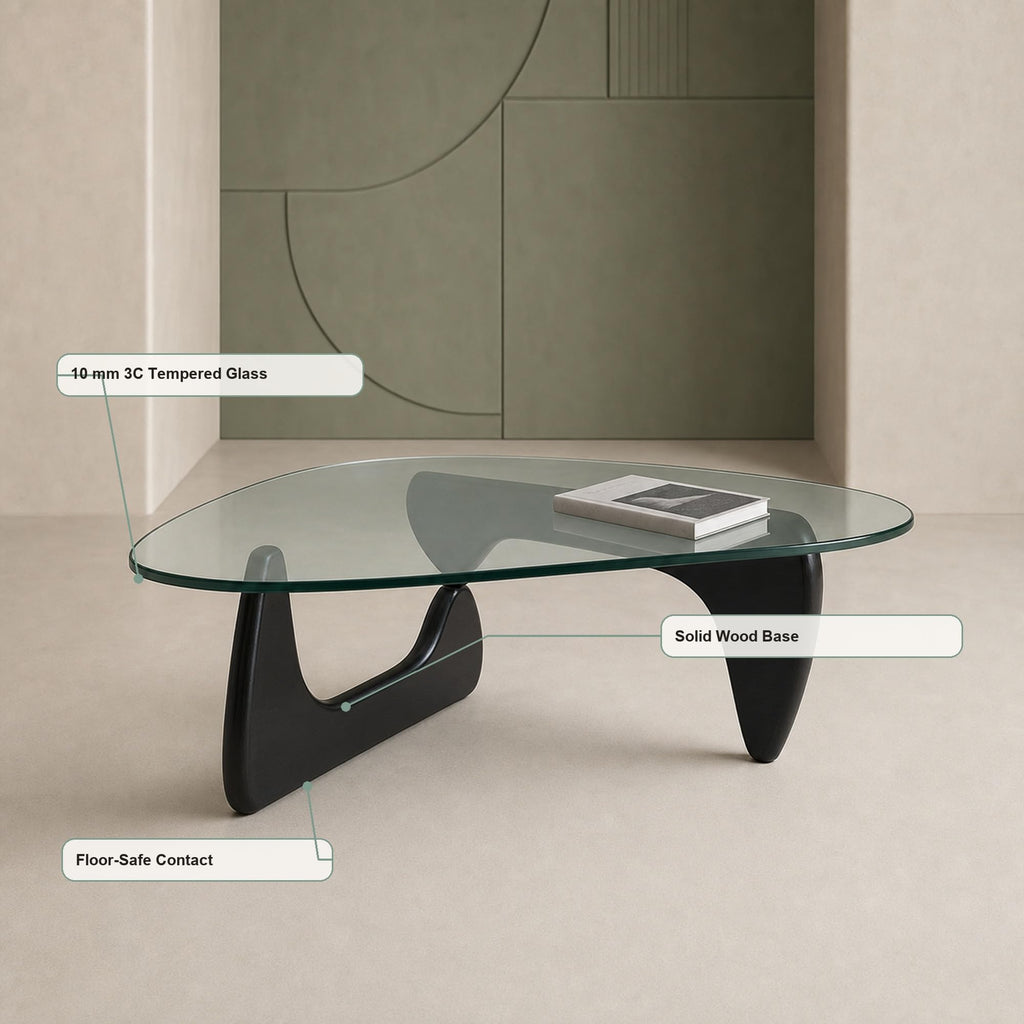 EASYSOUL Modern Glass Coffee Table, 32.68" D x 22.44" W x 15.75" H, Abstract Round Tea Tables for Living Room Home Office Industrial Cocktail Tables (Walnut-Brown Glass, 32.68")