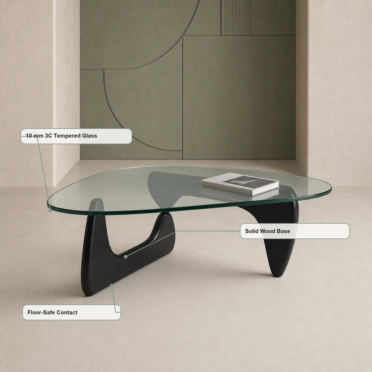 EASYSOUL Modern Glass Coffee Table, 32.68" D x 22.44" W x 15.75" H, Abstract Round Tea Tables for Living Room Home Office Industrial Cocktail Tables (Walnut-Brown Glass, 32.68")