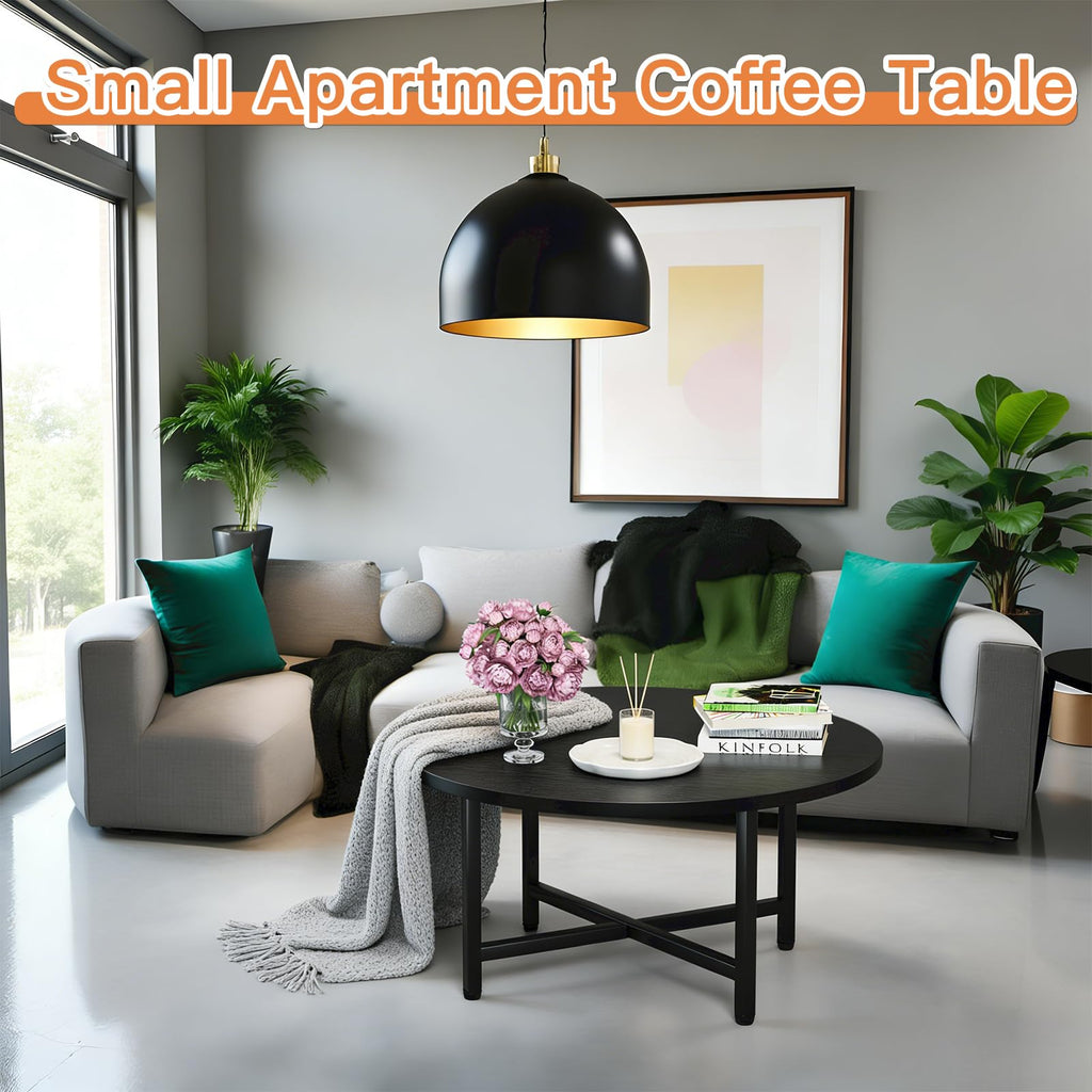 Coffee Tables for Living Room, 27.6" Round Coffee Table, Black Coffee Table