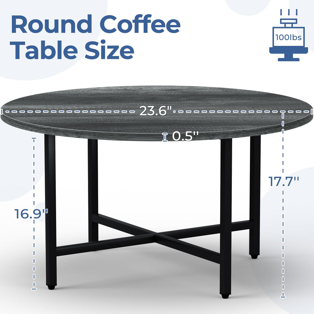Coffee Tables for Living Room, 27.6" Round Coffee Table, Black Coffee Table