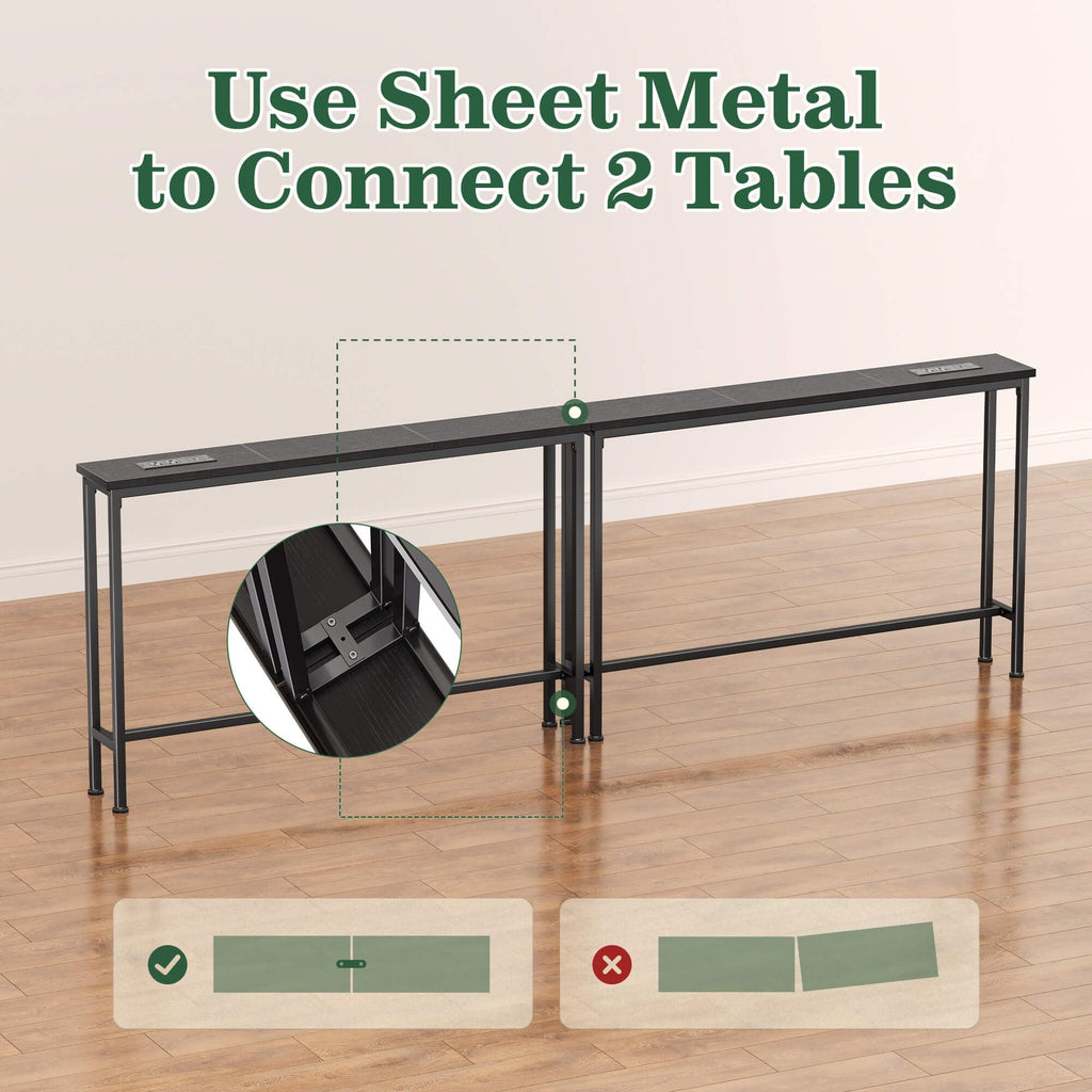 SUPERJARE 110.2 inch Narrow Behind Couch Table with Charging Stations