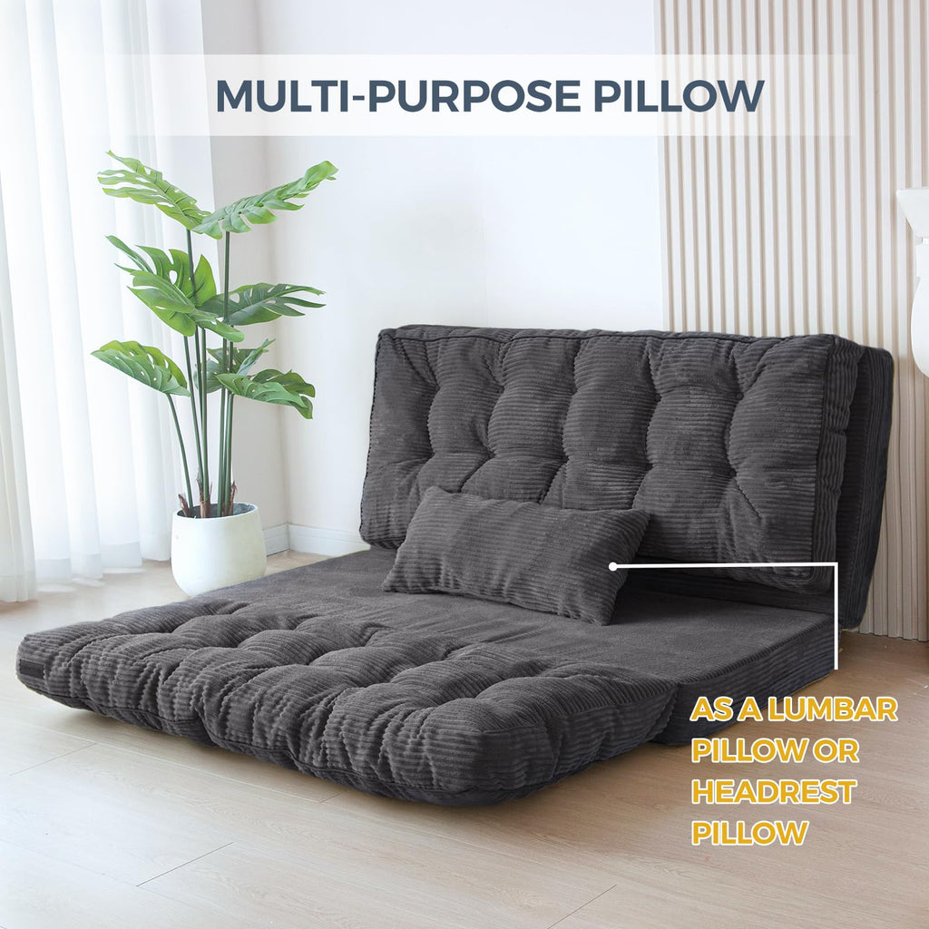 MAXYOYO Folding Sofa Bed, Extra Thick and Long Floor Sofa Convertible Chair with Washable Cover, Floor Couch Lounge Bean Bag Bed for Living Room, Dark Grey, 54x91 Inch