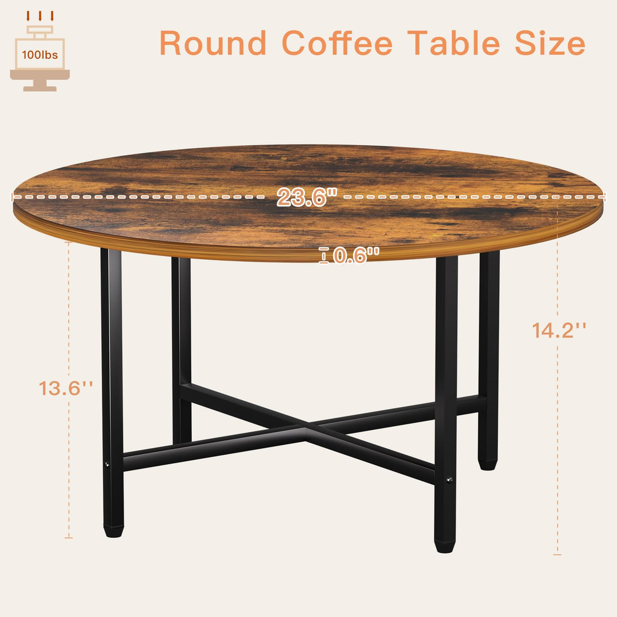 Coffee Tables for Living Room, 27.6" Round Coffee Table, Black Coffee Table