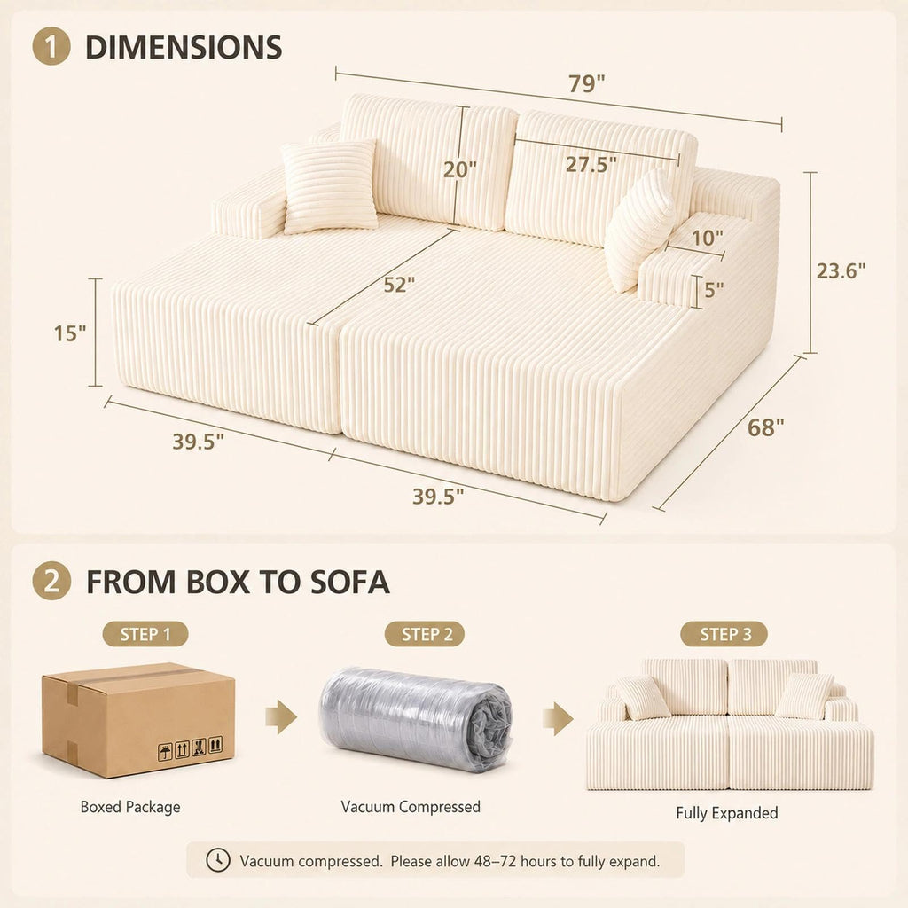 WHGBJA 79" 5 in 1 Convertible Sofa Bed Couch, Modular Sectional, Loveseat