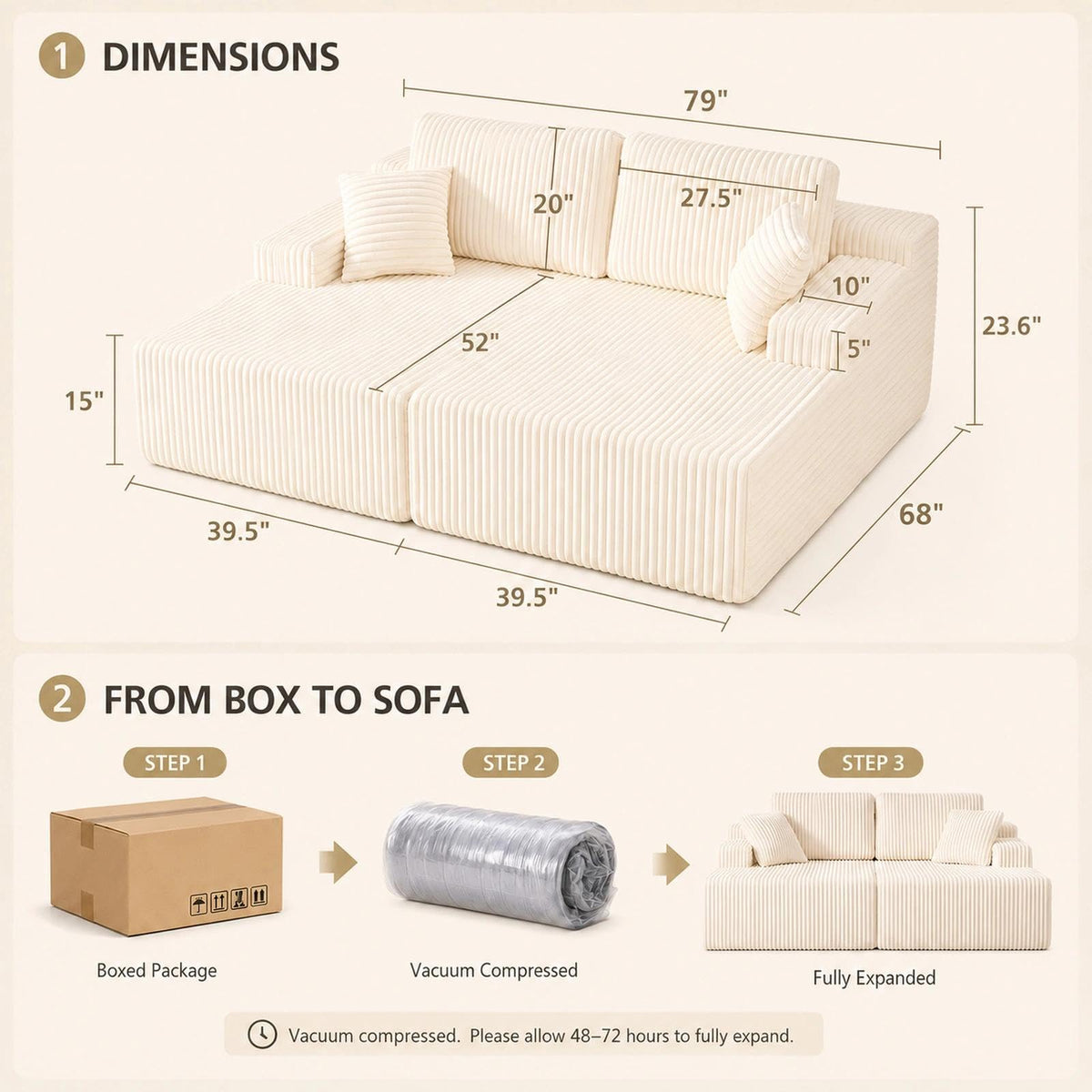 WHGBJA 79" 5 in 1 Convertible Sofa Bed Couch, Modular Sectional, Loveseat