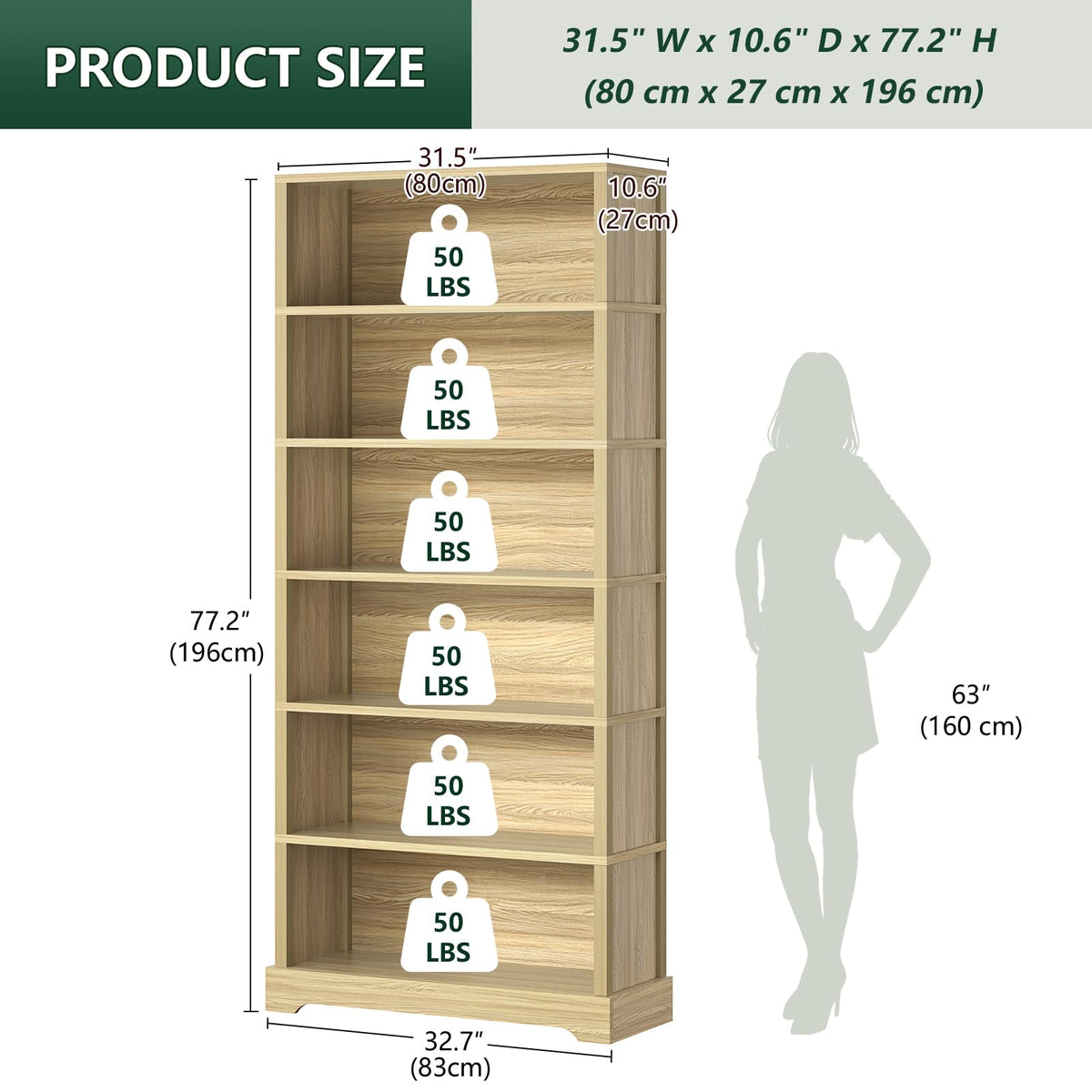 TVU 5 Tiers Wooden Bookshelf, 65.2" Tall Farmhouse Style Open Bookcase, 31.5" Wide Standing Book Shelf with Storage for Study Room, Living Room, Walnut Brown