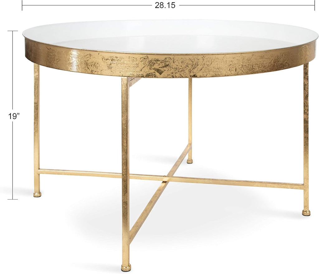 Kate and Laurel Celia Modern Glam Round Metal Coffee Table, 28.25" x 28.25" x 19", White and Gold Leaf, Chic Sophisticated Accent Table