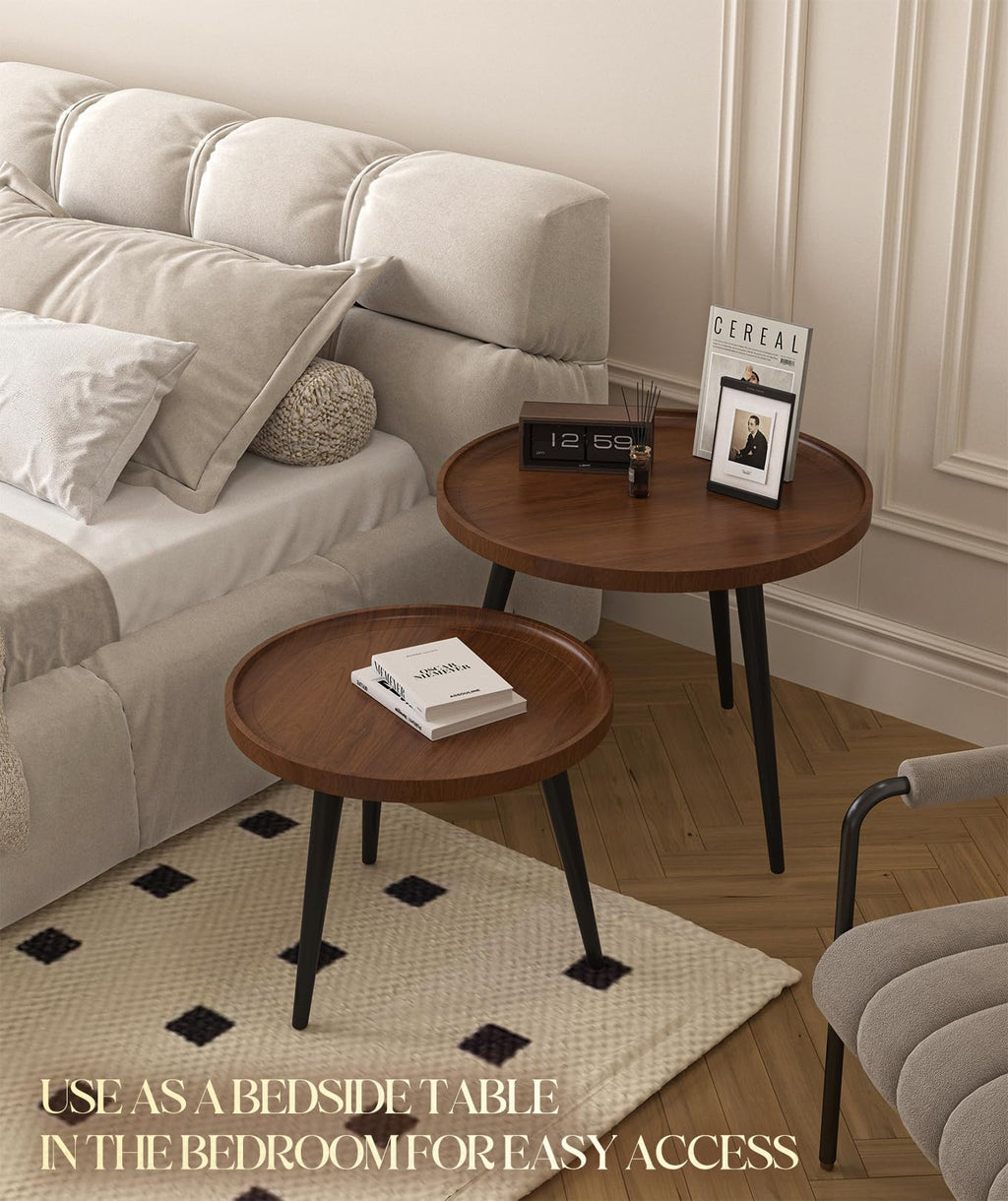 2 Pcs Small Oval Coffee Table,31.5" Retro Walnut Coffee Tables Nesting Tables Set,Easy Assembly Mid Century Modern Coffee Tables for Living Room Office,Coffee Table and End Table Sets