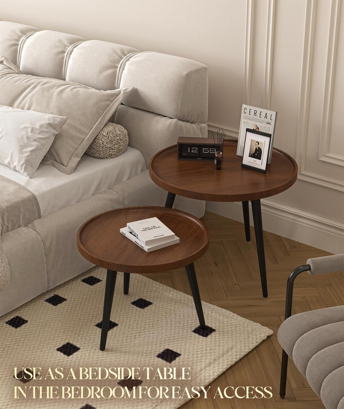 2 Pcs Small Oval Coffee Table,31.5" Retro Walnut Coffee Tables Nesting Tables Set,Easy Assembly Mid Century Modern Coffee Tables for Living Room Office,Coffee Table and End Table Sets