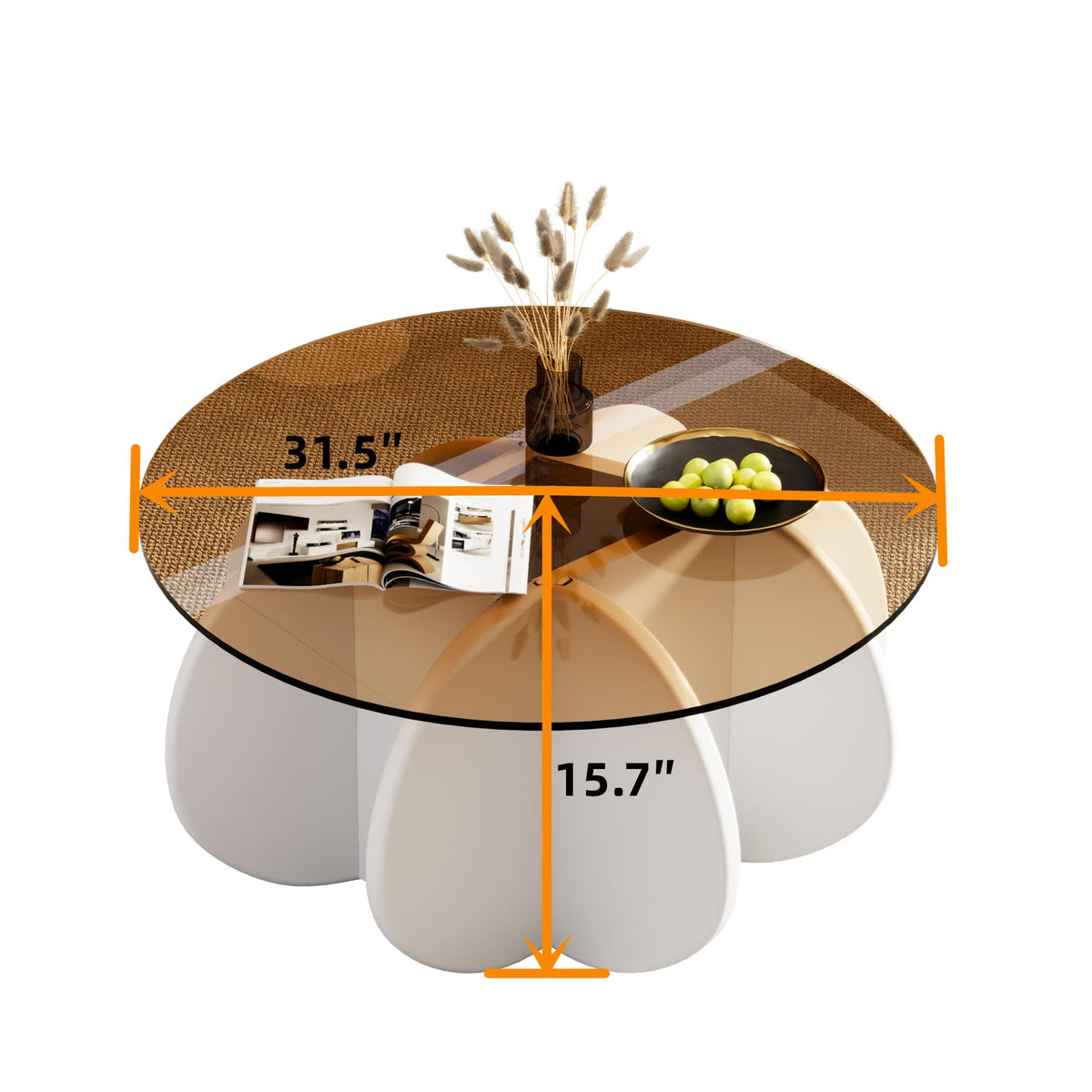 31.5'' Round Coffee Table with Tempered Glass Top, Modern Center Table for Small Spaces - Sturdy Walnut Board Frame, Simple Design for Living Room, Home, Office - Easy Assembly. (Walnut + Brown)