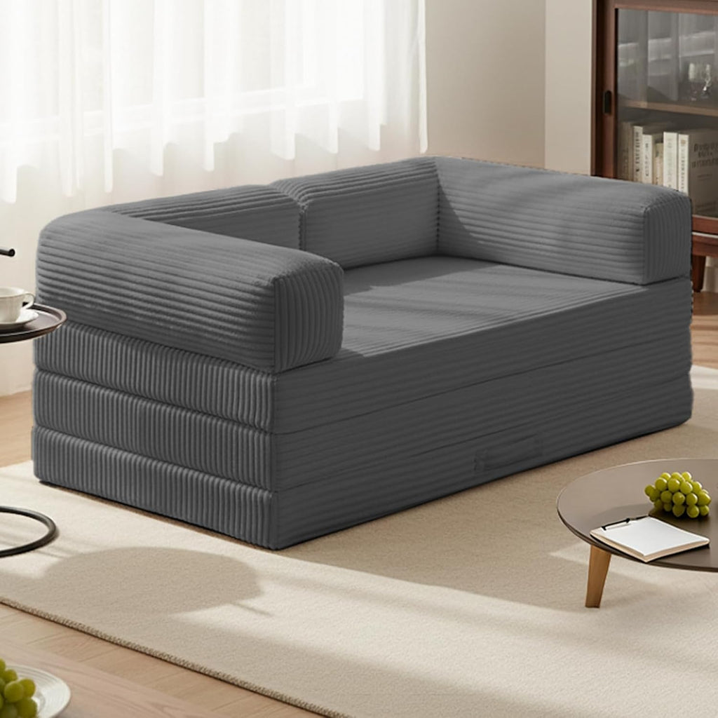 Tri-Fold Foldable Mattress, Convertible Folding Sofa Bed with Removable Arms & Washable Cover, All-in-One Portable Mattress Floor Sofa Bed, No Assembly Required & Non-Slip, Queen Size, Grey