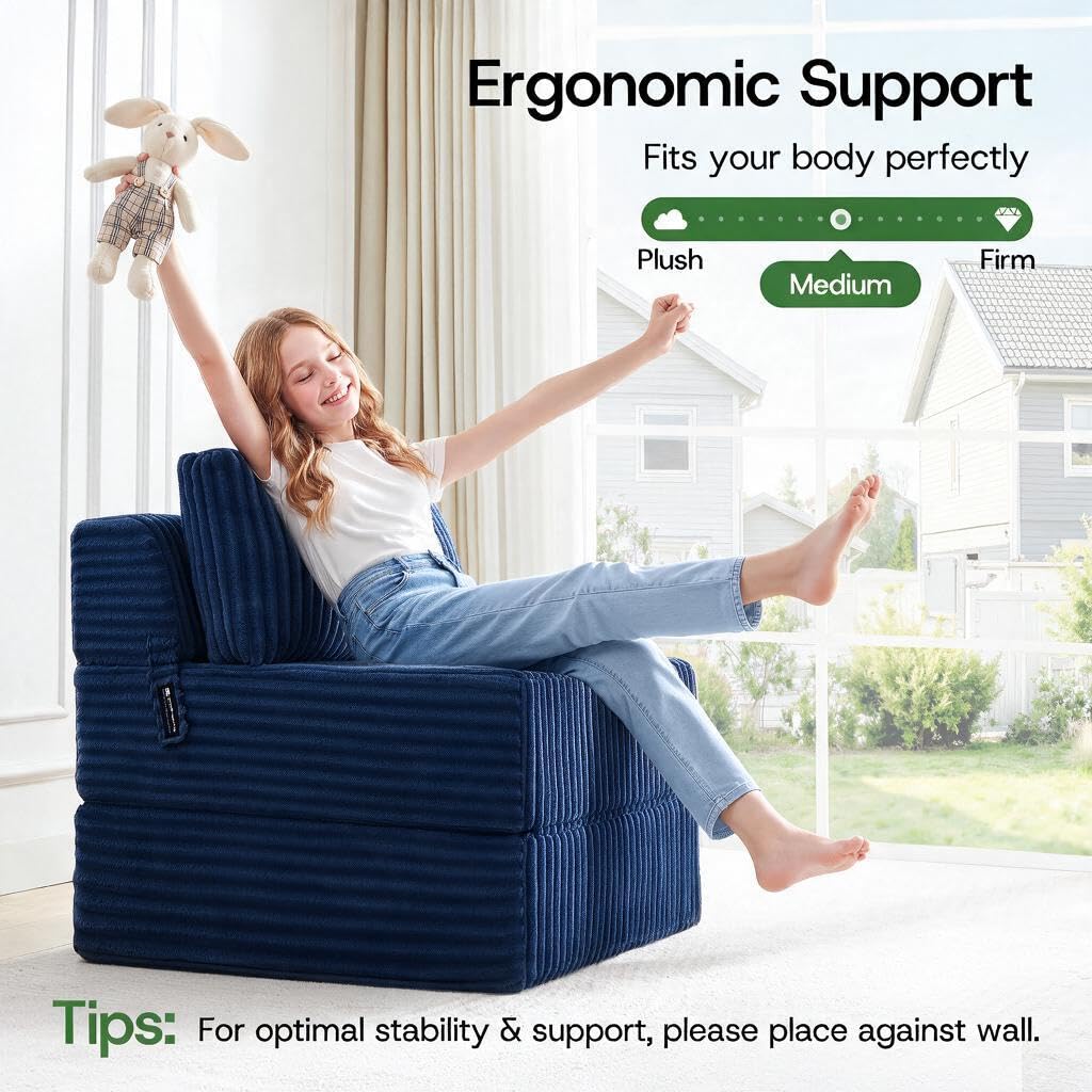 Folding Sofa Bed Convertible 4 in 1 Sleeper Chair Black Single