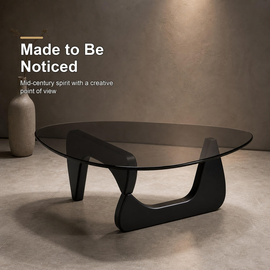 EASYSOUL Modern Glass Coffee Table, 32.68" D x 22.44" W x 15.75" H, Abstract Round Tea Tables for Living Room Home Office Industrial Cocktail Tables (Walnut-Brown Glass, 32.68")