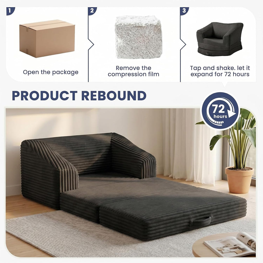 Convertible Folding Sofa Bed, 2-in-1 Single Boneless Sofa with Soft Corduroy & Ultra-Thick Backrest, Foldable Boneless Chair Lounger Sleeper Sofa for Small Apartment, Living Room, Home Office