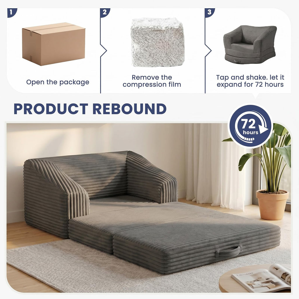 Convertible Folding Sofa Bed, 2-in-1 Single Boneless Sofa with Soft Corduroy & Ultra-Thick Backrest, Foldable Boneless Chair Lounger Sleeper Sofa for Small Apartment, Living Room, Home Office