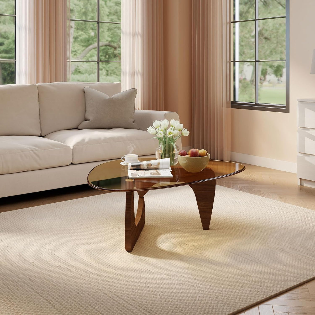 Triangle MDF Frame Coffee Table with Amber Tempered Glass Top