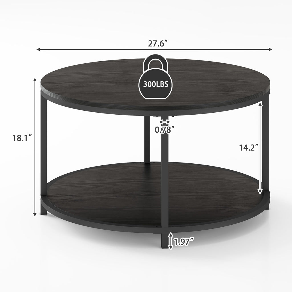 NSdirect Round Coffee Table,36" Coffee Table for Living Room,2-Tier Rustic Wood Desktop with Storage Shelf Modern Design Home Furniture(Light Walnut)