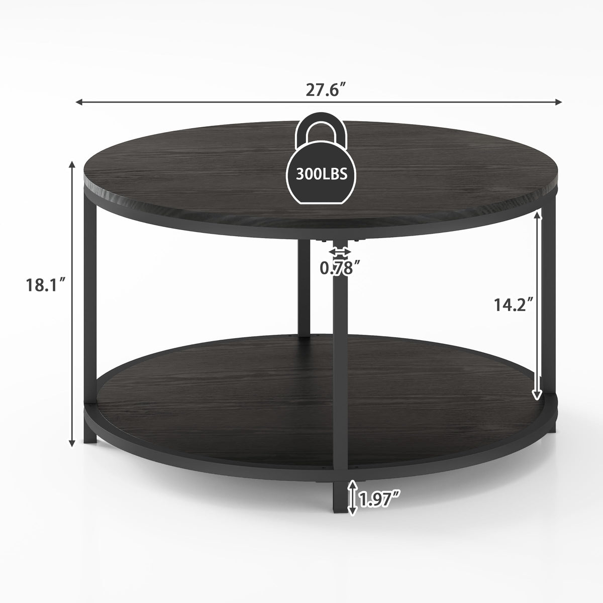 NSdirect Round Coffee Table,36" Coffee Table for Living Room,2-Tier Rustic Wood Desktop with Storage Shelf Modern Design Home Furniture(Light Walnut)