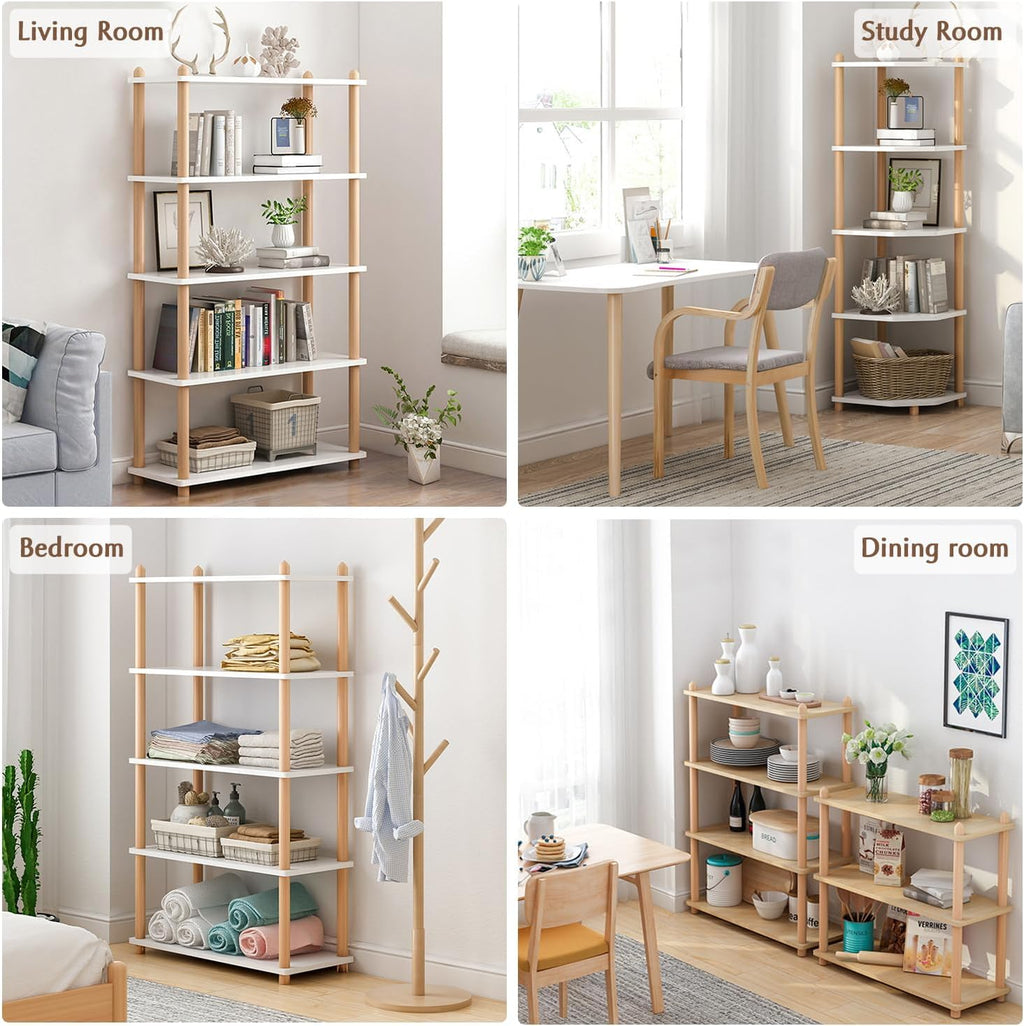 IOTXY 5-Tier Wooden Shelf Bookcase, Freestanding Open Bookshelf, Oak
