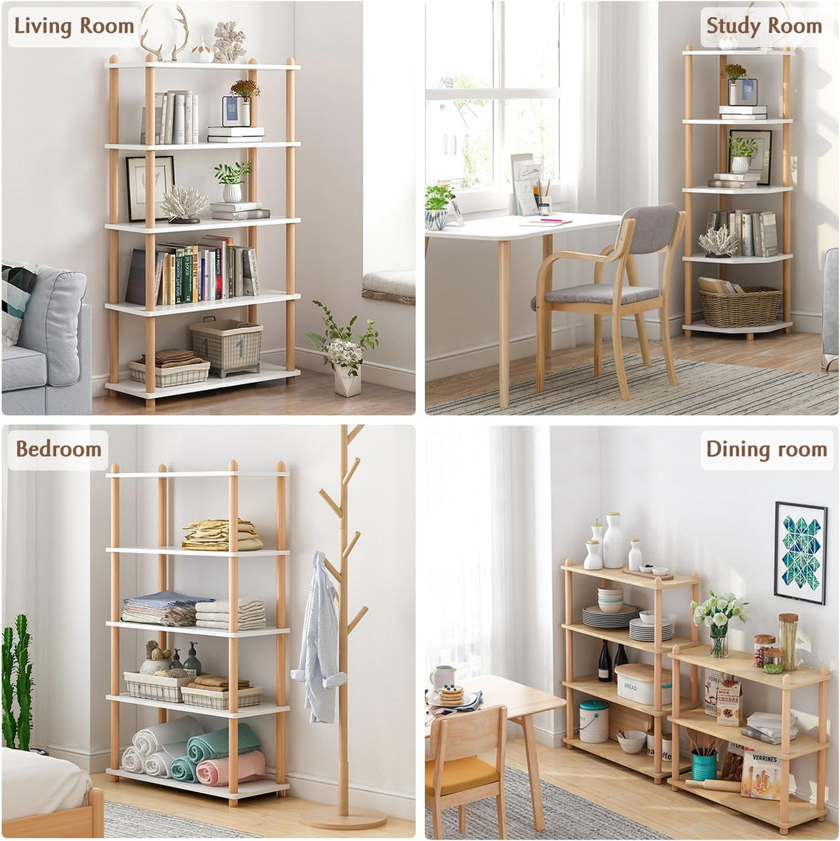 IOTXY 5-Tier Wooden Shelf Bookcase, Freestanding Open Bookshelf, Oak