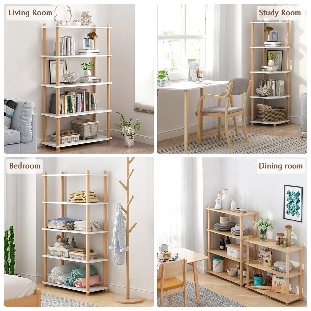 IOTXY 5-Tier Wooden Shelf Bookcase, Freestanding Open Bookshelf, Oak