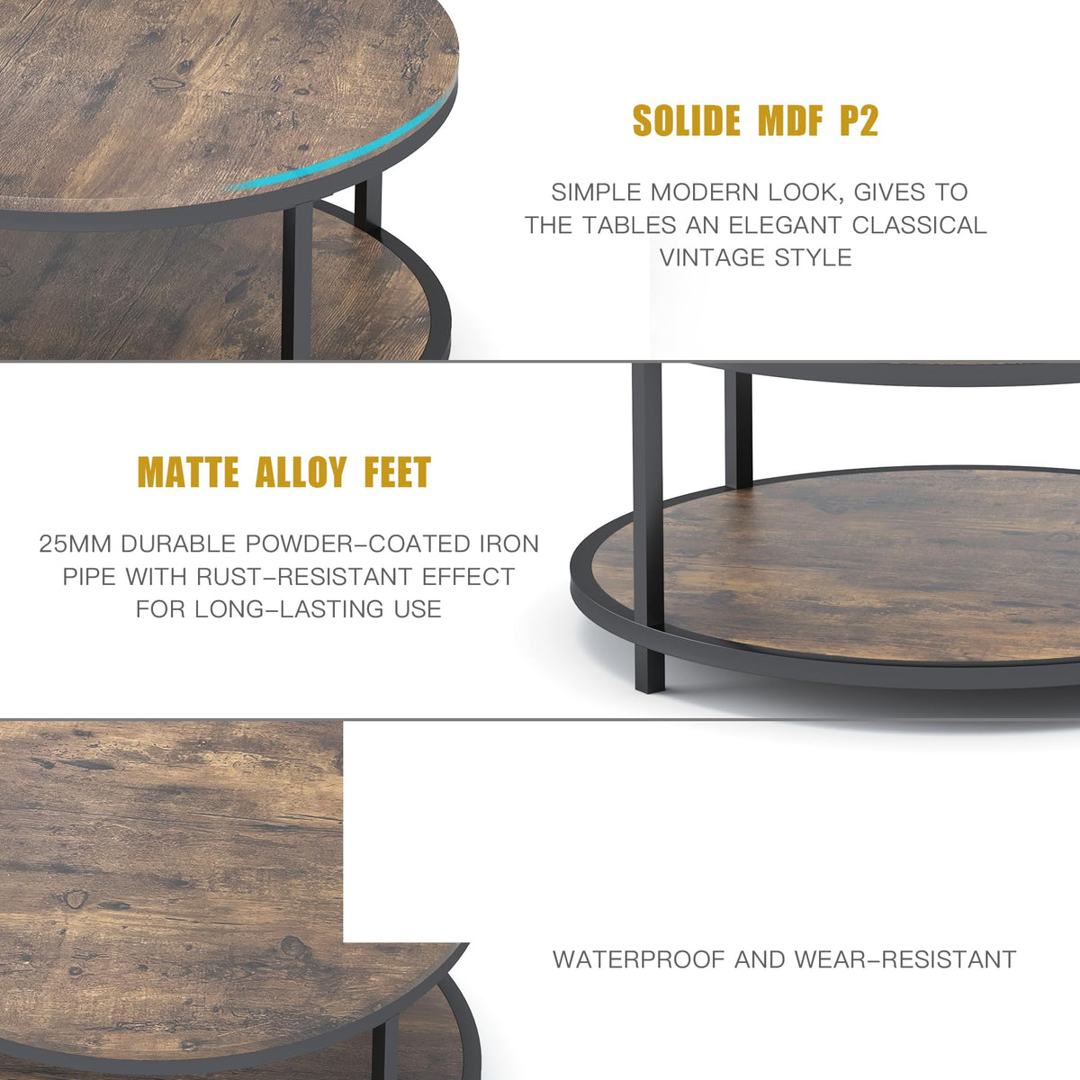 NSdirect Round Coffee Table,36" Coffee Table for Living Room,2-Tier Rustic Wood Desktop with Storage Shelf Modern Design Home Furniture(Light Walnut)
