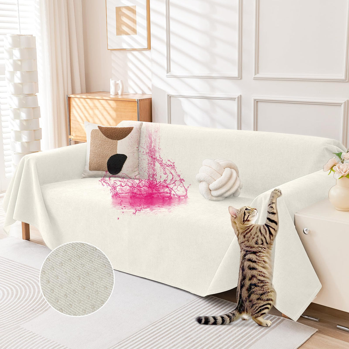 Deep Dream Cat-Scratch Resistant Couch Cover, Waterproof Sofa Cover for 3 Cushion Couch Washable, Pet Friendly Couch Protectors Anti Slip Thickened Sofa Slipcovers for Dogs Pets, 91" x 150", Brown