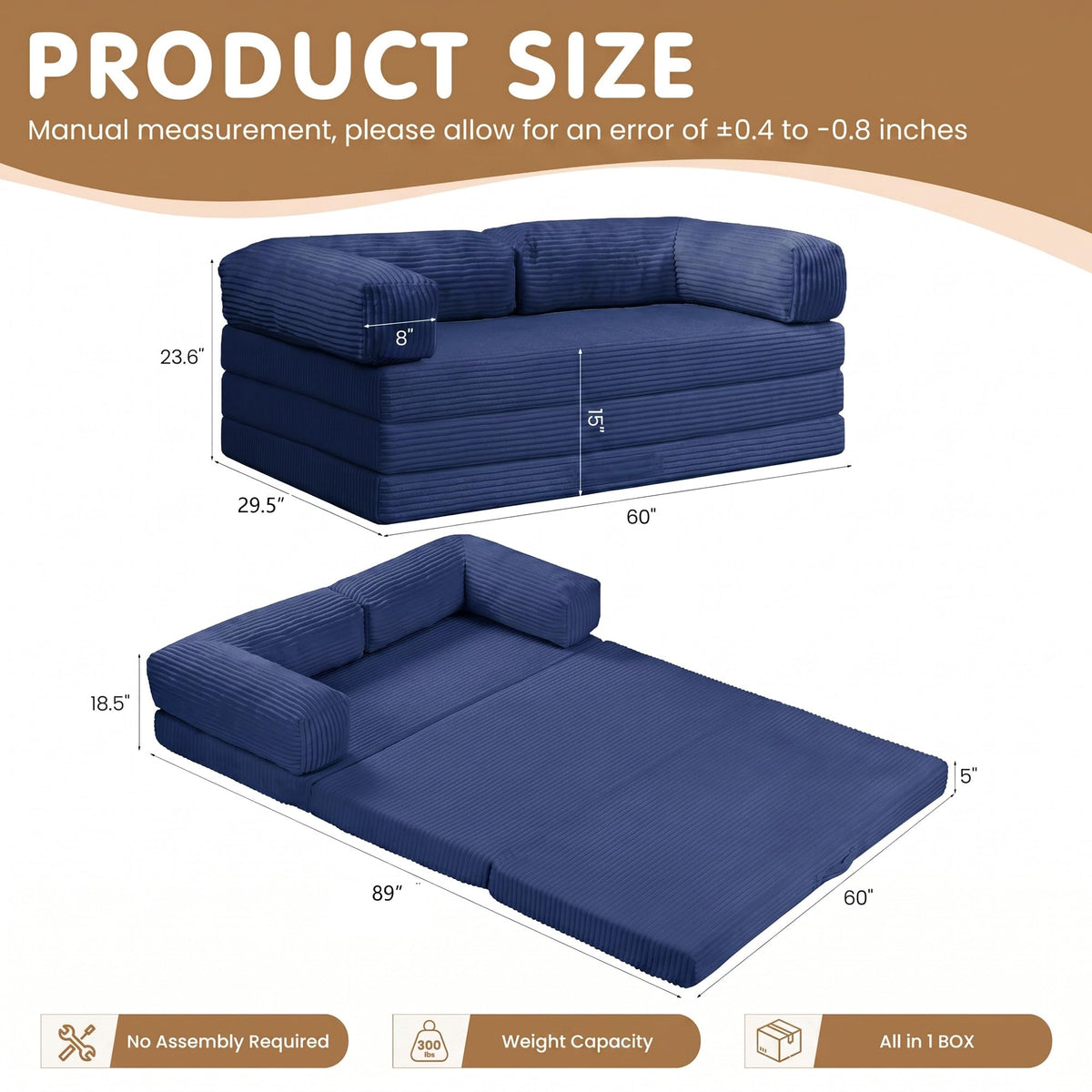 Convertible Sofa Bed Queen,5-in-1 Boneless Couch with Removable Armrests & Handle,Corduroy Futon Sleeper Sofa,Floor Folding Mattress Pull Out Bed for Small Space Apartment Living Room Bedroom,Green