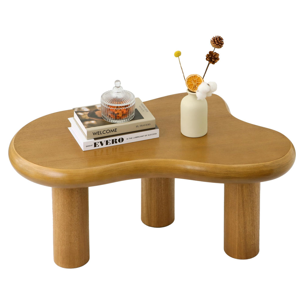 34"(L) Cloud Coffee Table, Modern Wood Coffee Table for Living Room, Accent Center Tables with 3 Legs, Small Tea Tables for Balcony, Patio, Bedroom, Cream White
