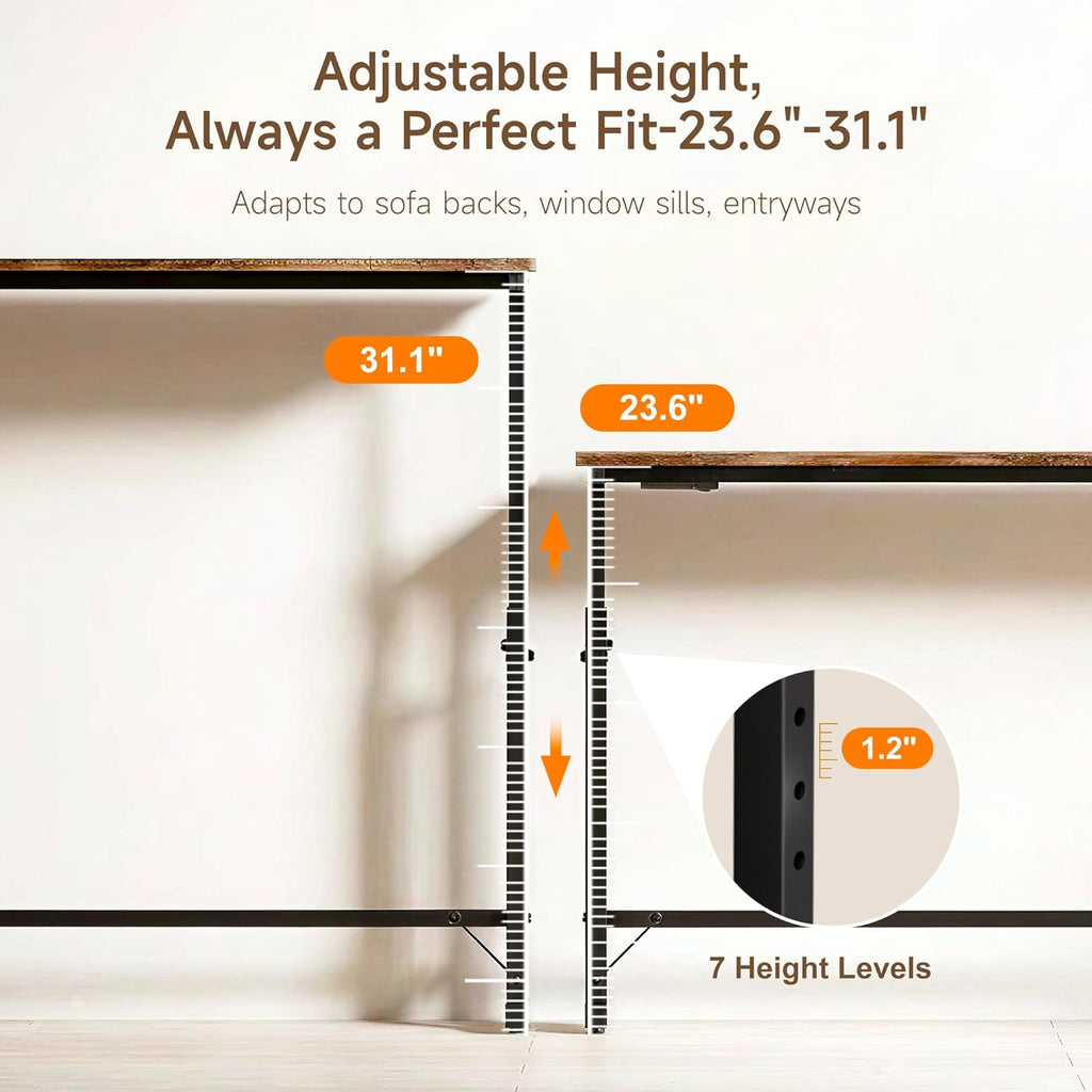106"-157" Adjustable Length Behind Couch Sofa Table with 3 Power Outlets