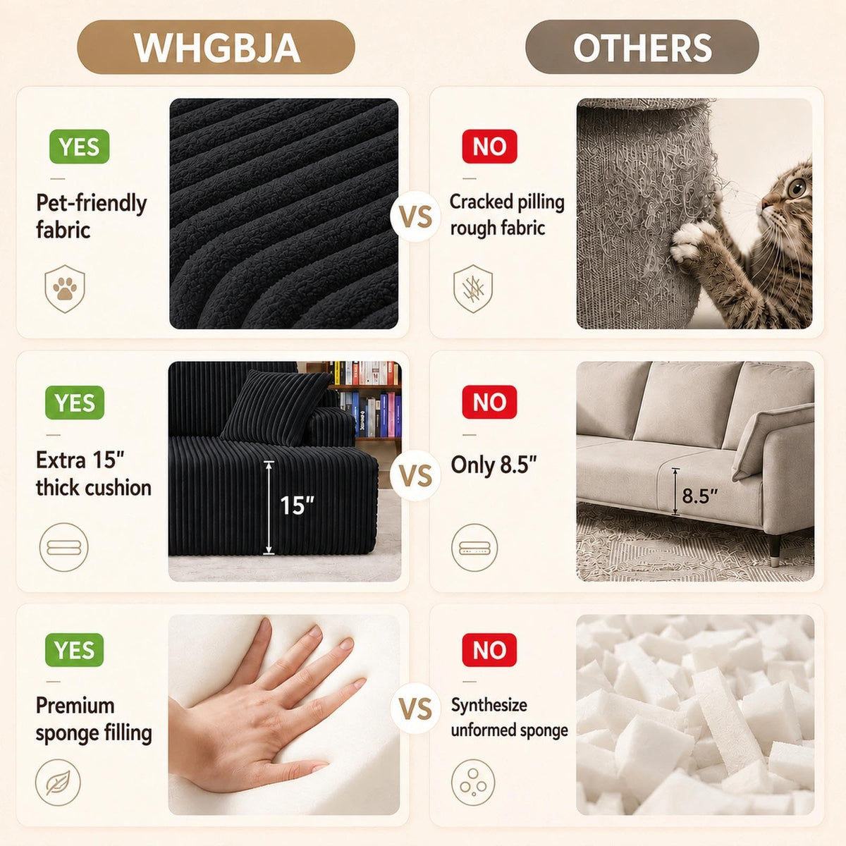 WHGBJA 79" 5 in 1 Convertible Sofa Bed Couch, Modular Sectional, Loveseat