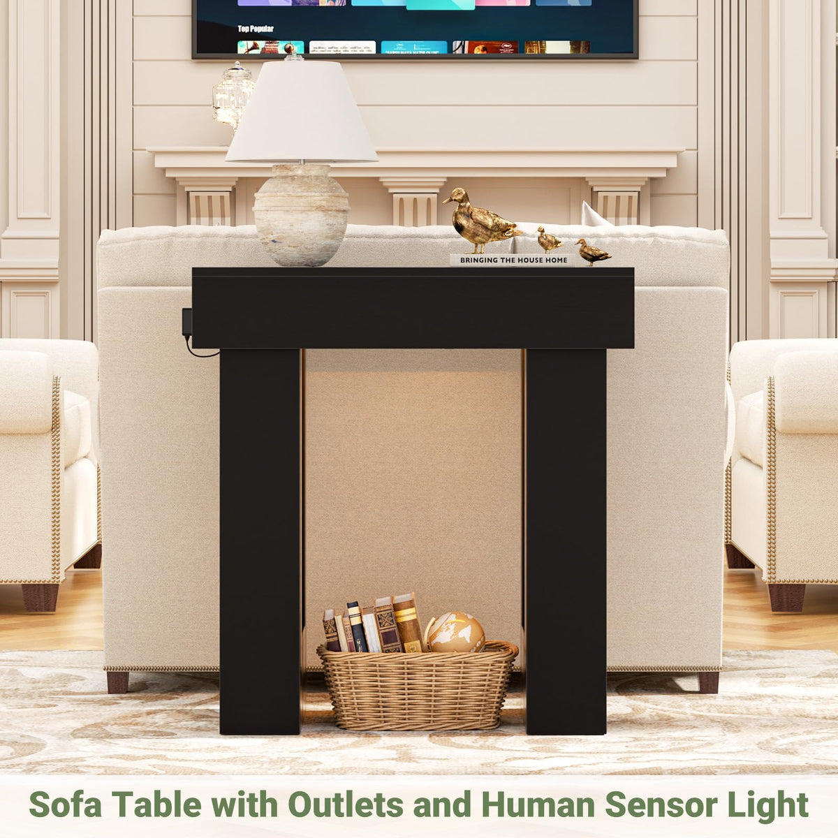 Unikito 63" Console Table with Sensor Light & AC Outlets with USB-C Ports