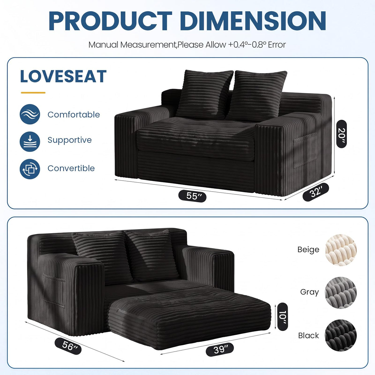 Boneless Couches for Living Room, 2 Seater Boneless Loveseat Sofa, Premium Memory Foam Couch in a Box, Cozy Bean Bag Couch, Lazy Floor Sofa & Loveseat for Bedroom Office Lounge Apartment,Beige