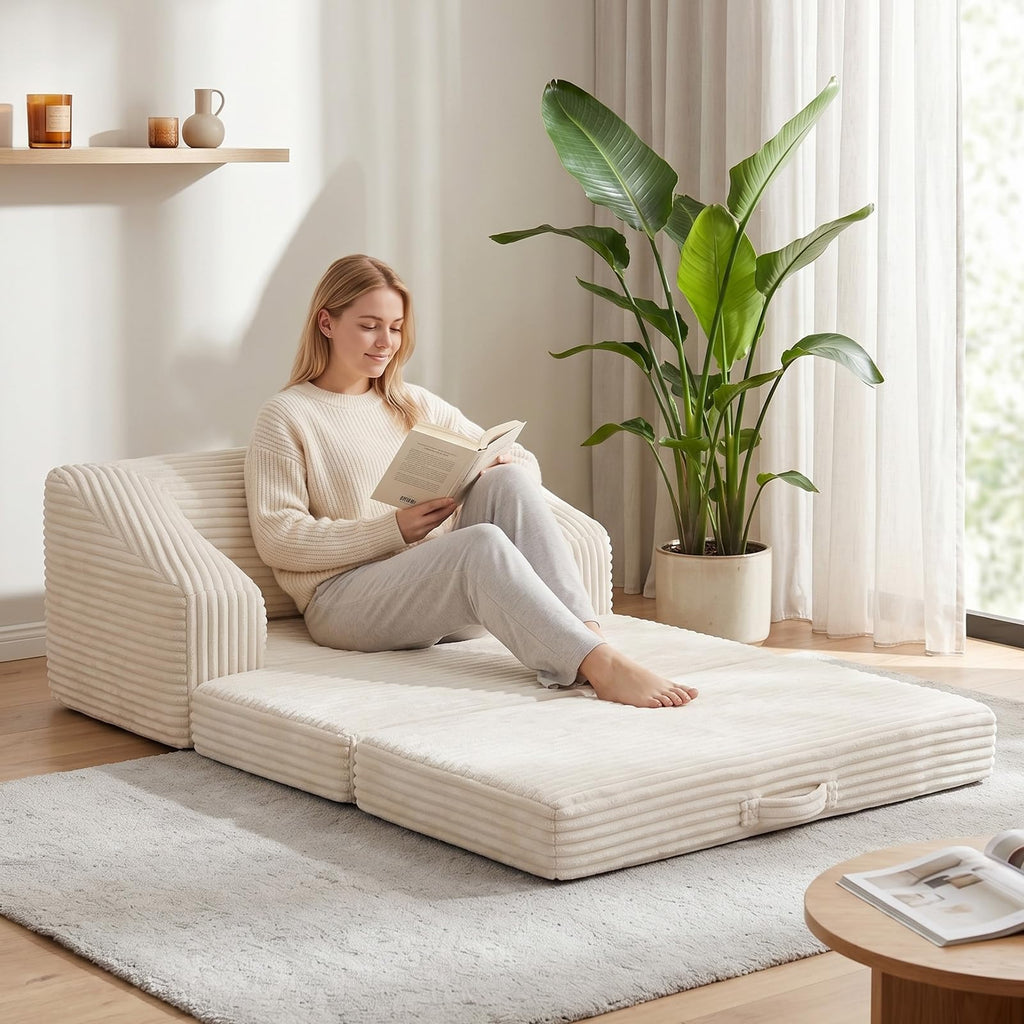 Convertible Folding Sofa Bed, 2-in-1 Single Boneless Sofa with Soft Corduroy & Ultra-Thick Backrest, Foldable Boneless Chair Lounger Sleeper Sofa for Small Apartment, Living Room, Home Office