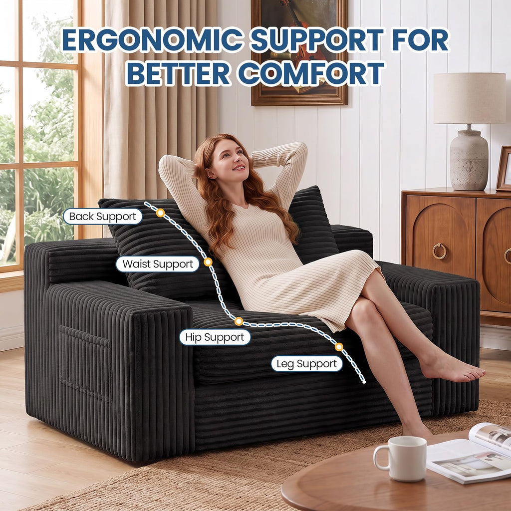 Boneless Couches for Living Room, 2 Seater Boneless Loveseat Sofa, Premium Memory Foam Couch in a Box, Cozy Bean Bag Couch, Lazy Floor Sofa & Loveseat for Bedroom Office Lounge Apartment,Beige