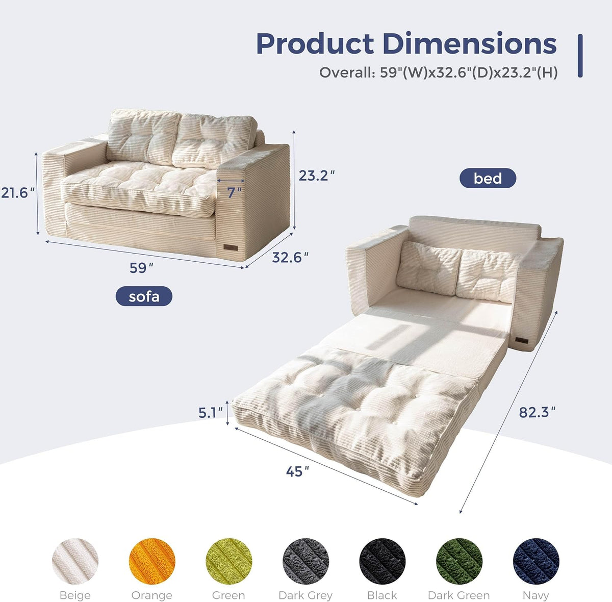 MAXYOYO Convertible Sofa Bed, Pull Out Loveseat Sofa Couch
