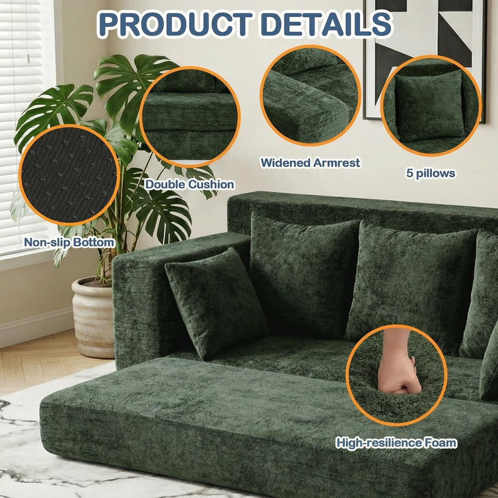 55" Small Boneless Couch, 3-in-1 Boneless Loveseat Sleeper Sofa Bed Convertible Sofa Bed with 4 Pillows, Black Corduroy Boneless Couch for Living Room, Guest Room, Small Space, No Assembly Required